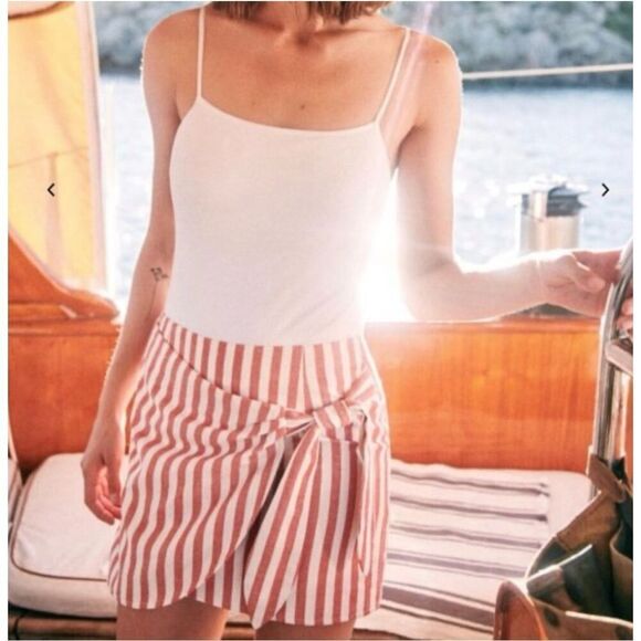 NWT Sezane Jupe Pacome faux wrap skirt sz 4 ecru/red - Picture 2 of 6